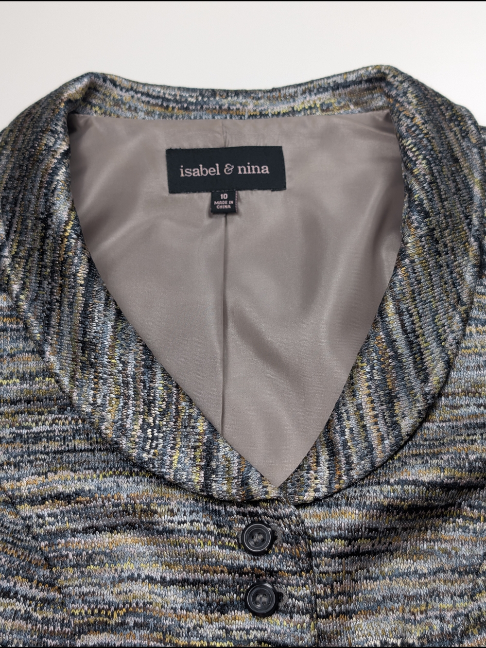 Isabel & Nina Womens Tweed Skirt Suit Set Metallic Gold Gray Size 10 EUC - Picture 3 of 15